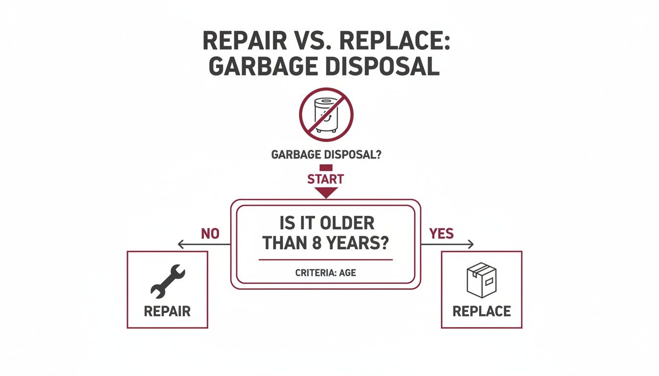 Flowchart For Deciding Whether To Repair Or Replace A Garbage Disposal Based On Its Age.