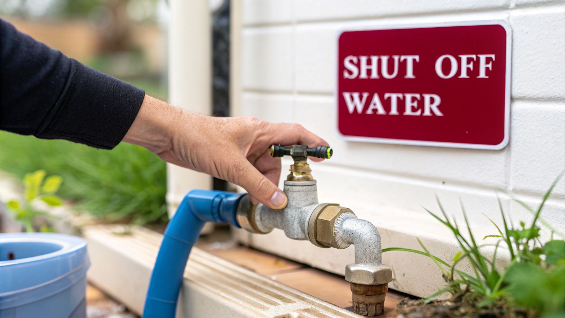 How To Repair Moen Shower Valve: Quick Diy Guide Without A Plumber 1 A Person'S Hand Turning A Home Water Shut-Off Valve Next To A Red Warning Sign.