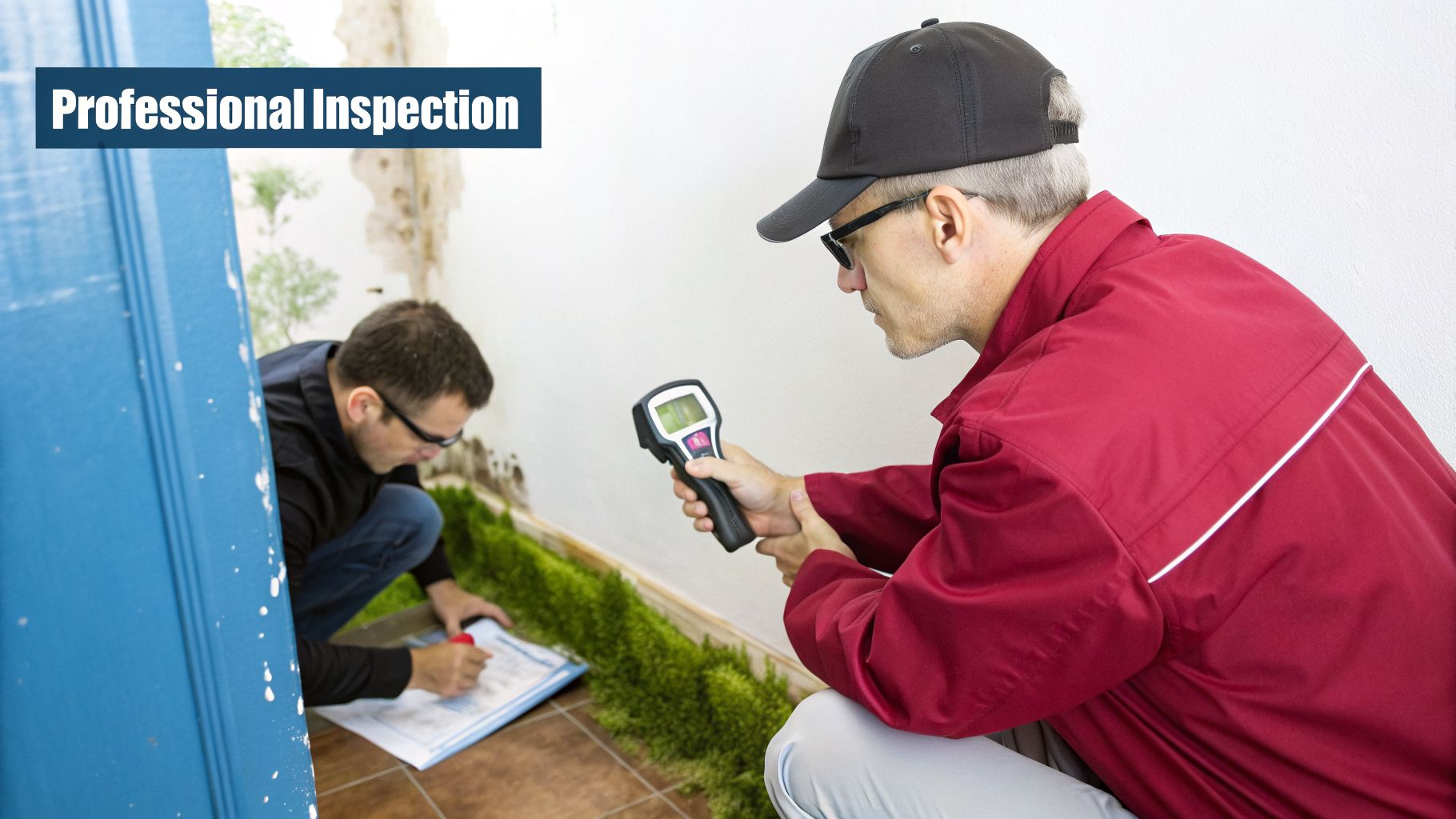 How To File An Insurance Claim For Water Damage In 2026 4 Two Professional Inspectors Examine A Room For Water Damage And Mold, One Using A Thermal Camera.