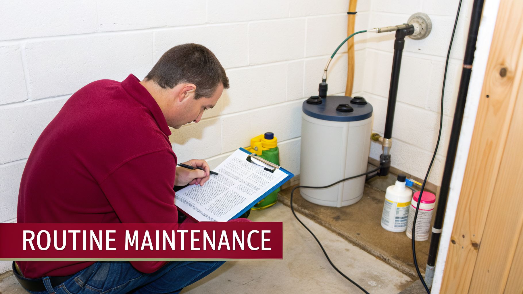 Solved: How To Get Rid Of Sewage Smell In Basement Fast 4 Man In Red Shirt Inspecting A Water System With A Clipboard, Performing Routine Maintenance.