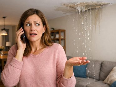 Woman On Phone W Leaky Cieling